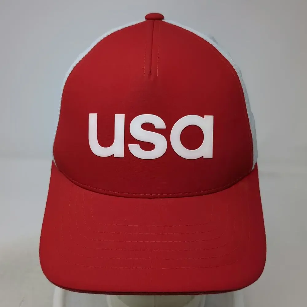 adidas 5 Panel Hat Red White M USA Mesh Flexfit Polyester Graphic Golf Sport